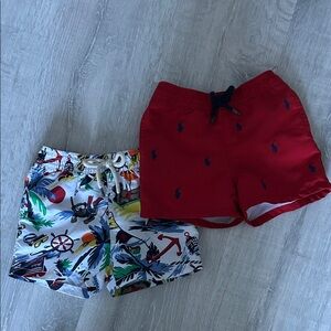 Ralph Lauren Red Logo Swim Shorts & Tropical Print Beach Shorts - Kids